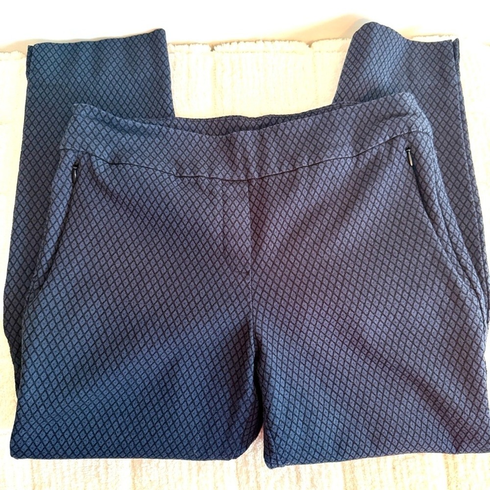 Womens Slimming Blue Ankle Pull-On Pants L ZIp Pockets Stretch Casual Business